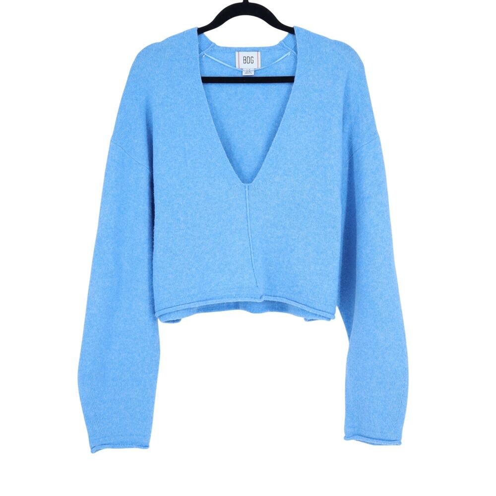BDG Valeria Cropped V Neck Sweater Blue Oversized Pullover Women's L